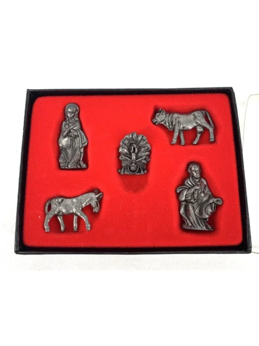 Mini Pewter Nativity Baby Jesus Mary Joseph Animals Set of 5 Self Standing 1.5